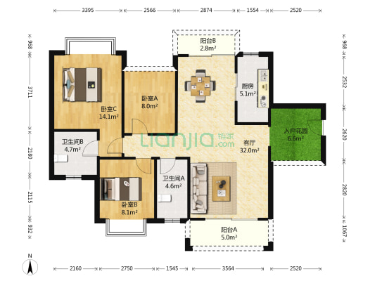 龙光.天悦龙庭 3室1厅2卫 107平方