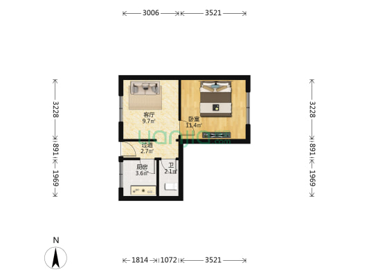 为民路新10号 1室1厅1卫 52平方