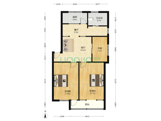 梨园小区 3室2厅1卫 98平方