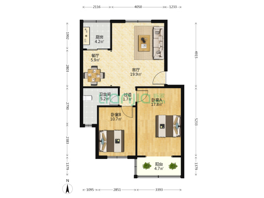 污水净化公司北环家属院 2室2厅1卫 83平方