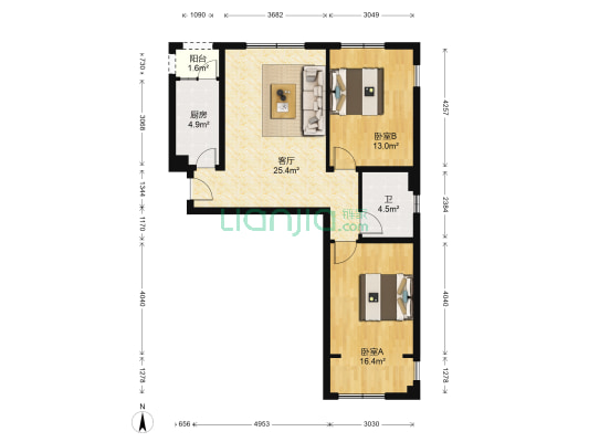 德信润福园 2室1厅1卫 92平方