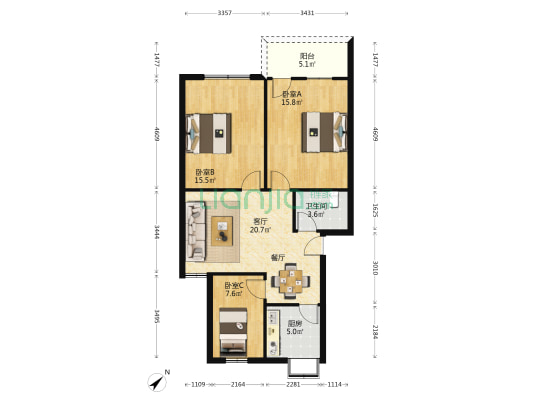 圆梦佳园 3室1厅1卫 84平方