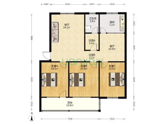 义和小区 3室2厅1卫 128平方