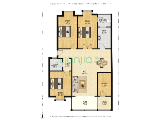 南昌地税住宅小区 3室1厅2卫 132平方