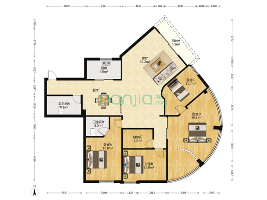 金鼎瑞士公寓 4室1厅2卫 207平方