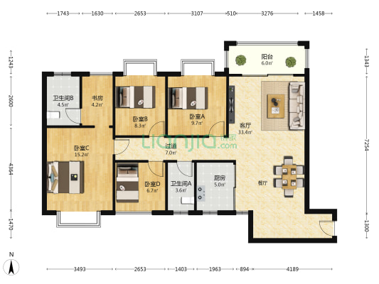 和信公馆 5室1厅2卫 120平方
