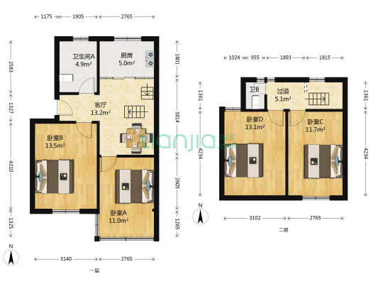 马浜花园北区 4室1厅2卫 61平方