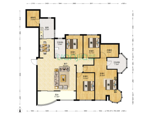 中南世纪城北区 4室1厅2卫 178平方