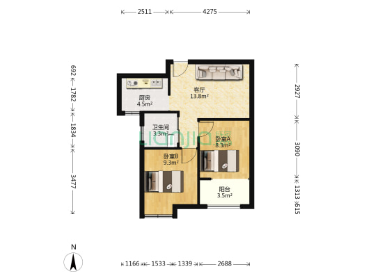运河锦庭三区 2室1厅1卫 61平方