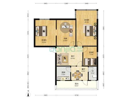文星小区 4室2厅1卫 104平方