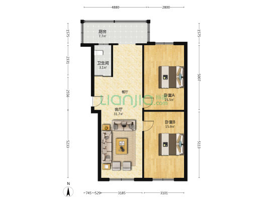 金融宿舍 2室1厅1卫 85平方
