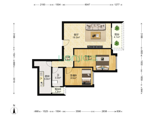 蓝色快线 2室1厅1卫 82平方