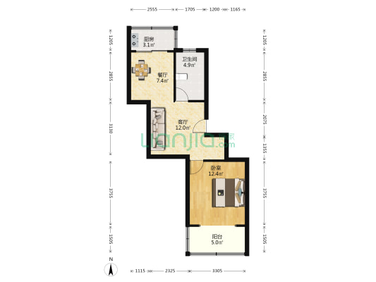 五一新村东区 1室2厅1卫 51平方