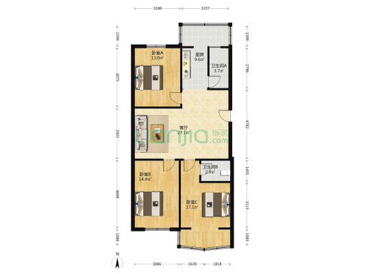 黄泥坎新村 3室1厅2卫 111平方