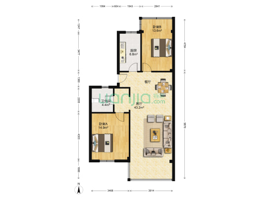 萧然人家 2室1厅1卫 100平方