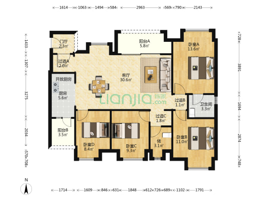 佳兆业篆山熙园 4室1厅1卫 123平方