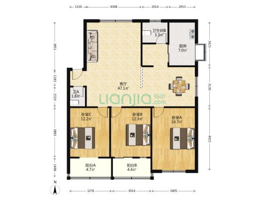 永清路26号 3室1厅2卫 129平方