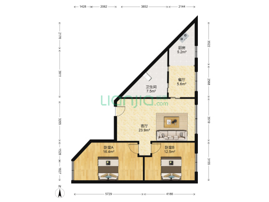红金路 2室2厅1卫 87平方