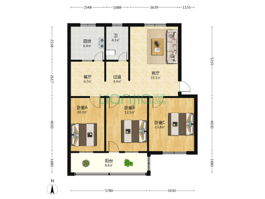 县二工局家属院 3室2厅1卫 100平方