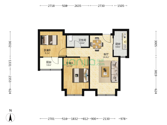 首开国风悦府 2室1厅1卫 83平方