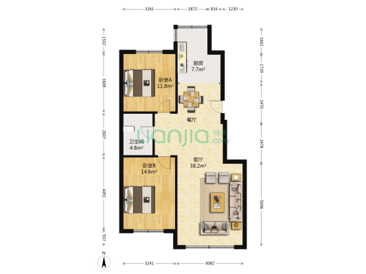 鸿博•温馨花园 2室1厅1卫 96平方