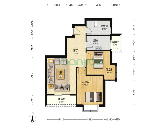 东林春天 2室1厅1卫 74平方