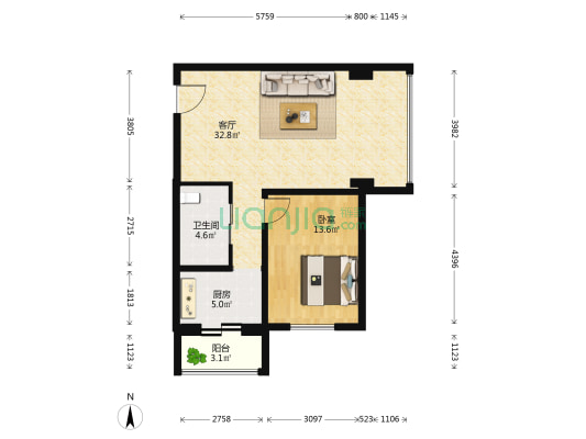广厦摩卡公馆 1室1厅1卫 89平方