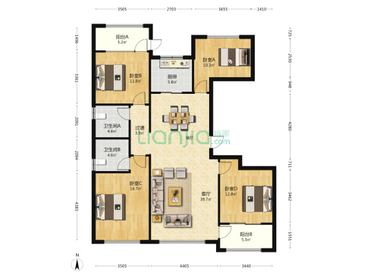 湖畔悦园 4室1厅2卫 160平方