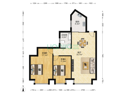 大连海湾城二期 2室1厅1卫 88平方
