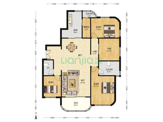 银座花苑 4室1厅3卫 211平方