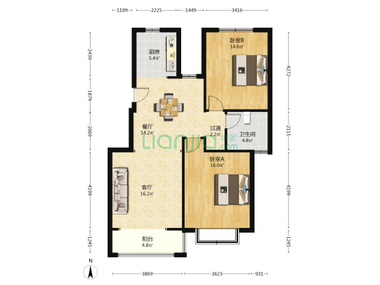丽都名苑 2室2厅1卫 103平方
