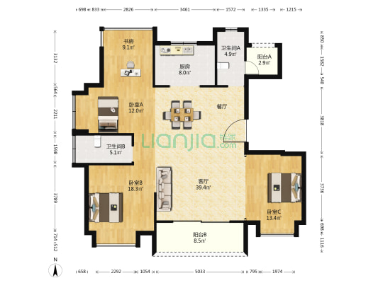 金地华章 4室1厅2卫 138平方