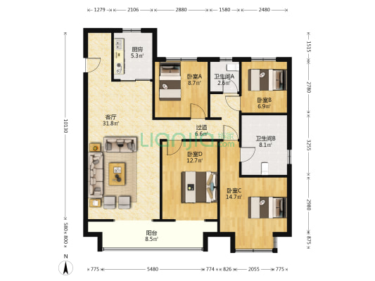 旭辉江山 4室1厅2卫 142平方