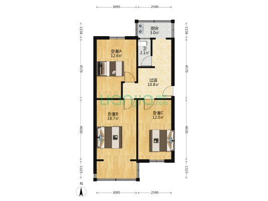 滦承楼 3室0厅1卫 70平方