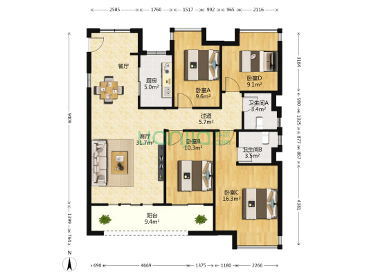 中大弘阳 4室1厅2卫 131平方
