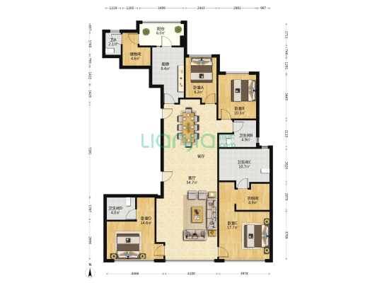 中骏天禧 4室1厅4卫 220平方