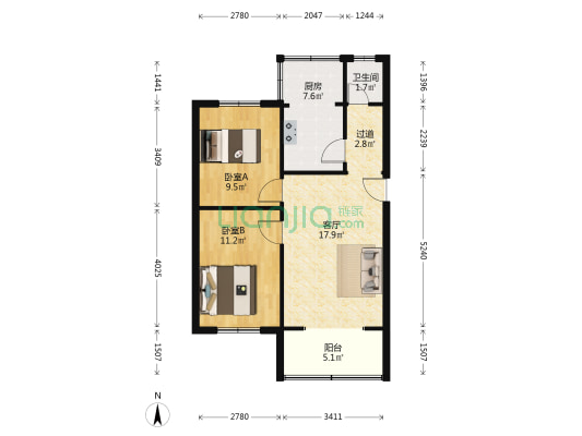 铁英街22号院 2室1厅1卫 66平方
