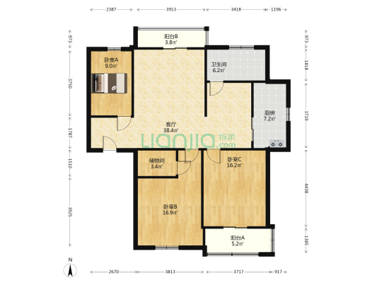 海月华庭 3室1厅1卫 135平方