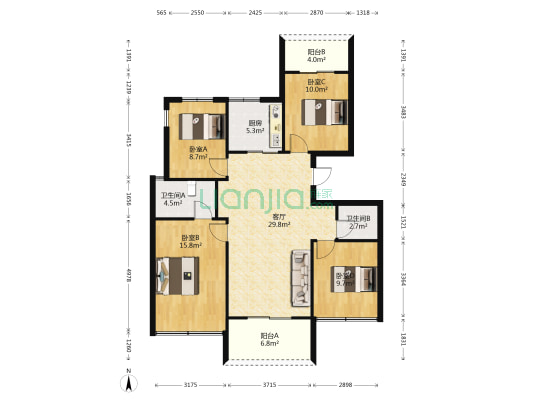 万科翡翠之光 4室1厅2卫 104平方