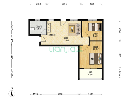 景江花园（张家港） 2室1厅1卫 75平方