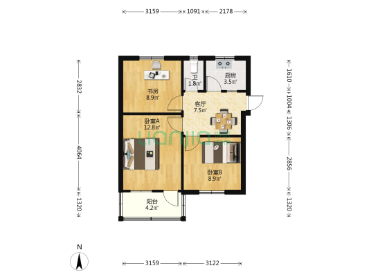 十三亩头 3室1厅1卫 56平方