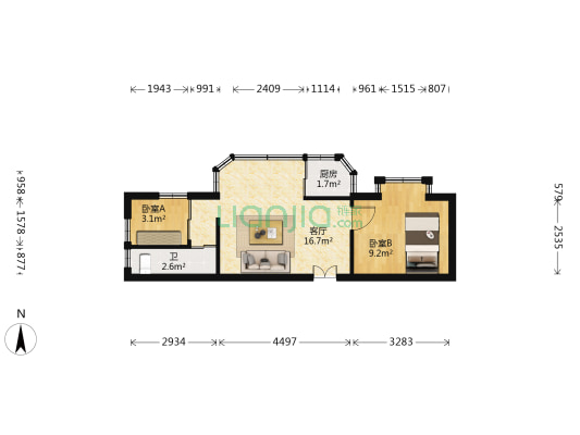 龙津中路 2室1厅1卫 43平方