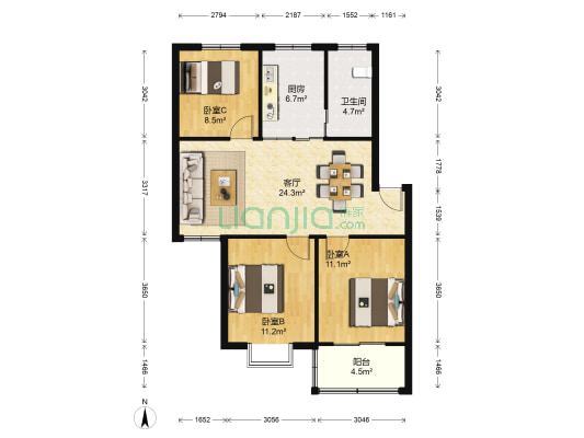金瑞新城三村 3室1厅1卫 93平方