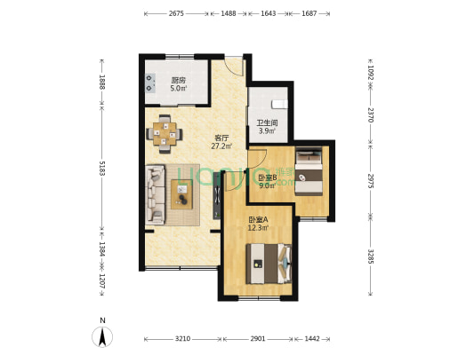 碧桂园太阳城喜居 2室1厅1卫 77平方