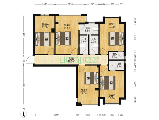 江边新苑二区 5室0厅5卫 107平方