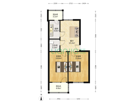 一建宿舍 2室1厅1卫 68平方