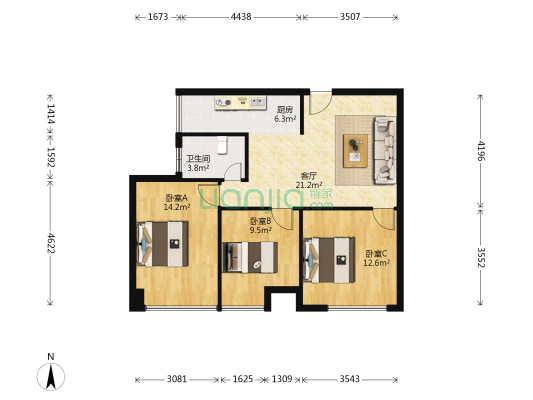 宝升昌广场 3室1厅1卫 89平方