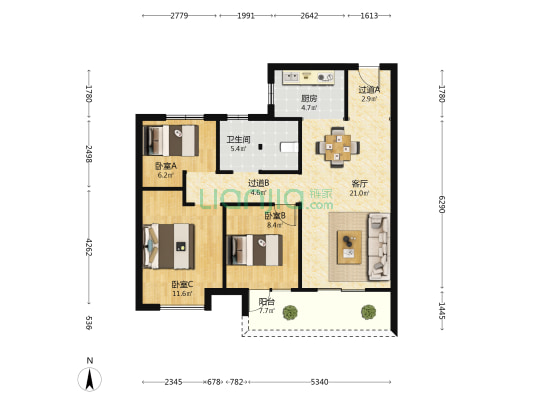 武汉碧桂园江城纪 3室1厅1卫 96平方