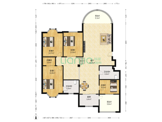 格林花园 4室1厅2卫 181平方