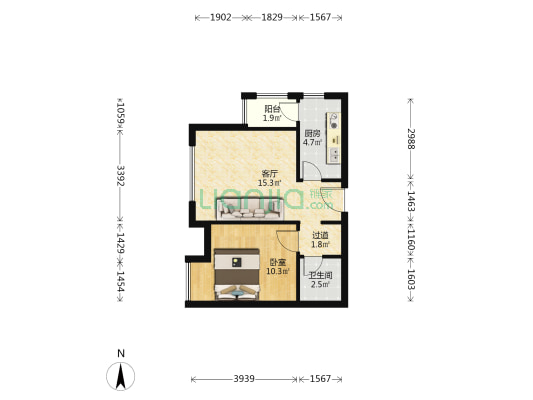 凤翔云庭 1室1厅1卫 48平方